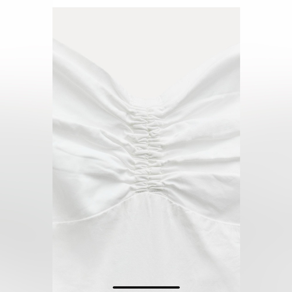 Zara White Cotton Maxi Strappy Gabardine Dress V Neck Flounced hem size XS NWT - Picture 11 of 16